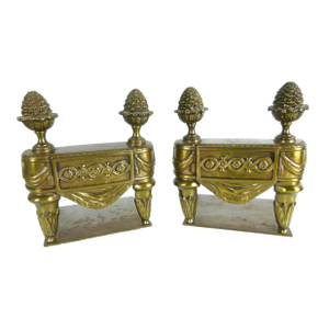 Pair of Antique Gilt Bronze Fireplace Andiron Bookends