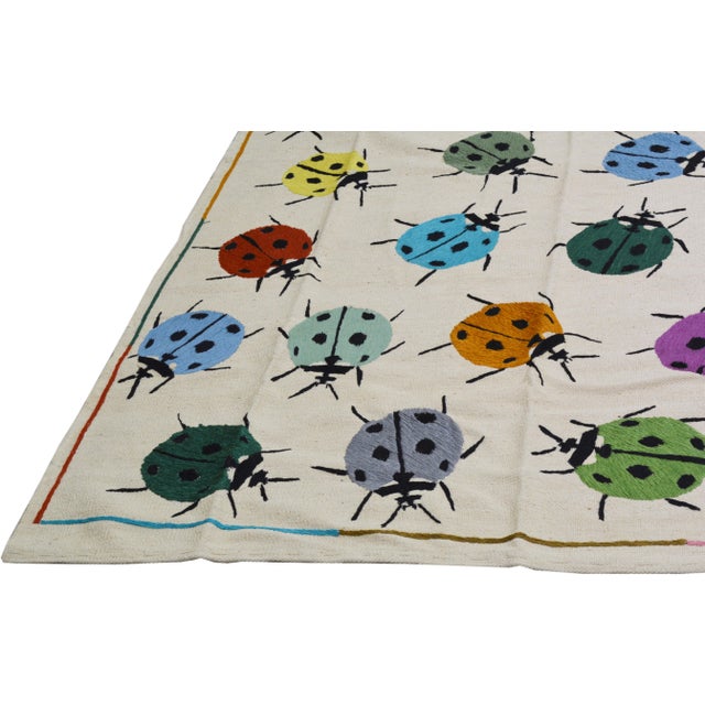 Islamic Modern Afghan Style Hand Knotted Wool Rug, Ladybug Design 8'2"x11' For Sale - Image 3 of 6