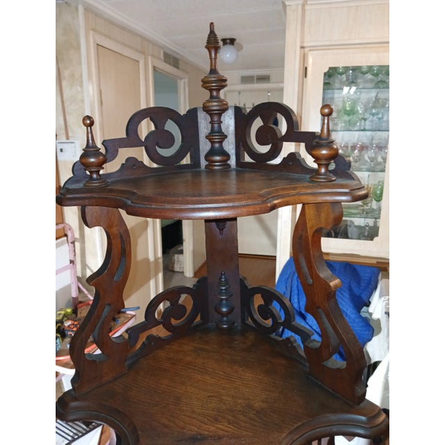 Late 19th Century Victorian Walnut Ornate Five Tier Corner Etagere For Sale - Image 9 of 10
