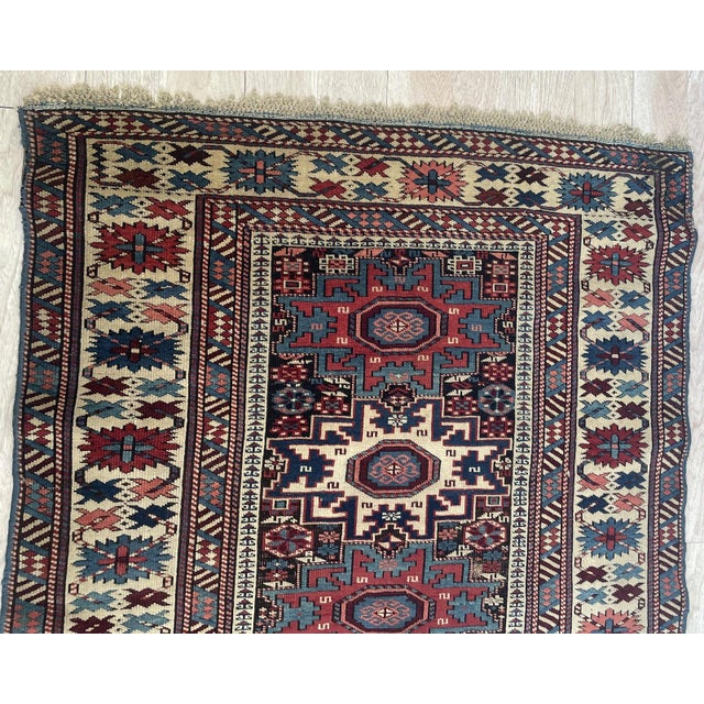 Late 19th Century Antique Caucasian Lezgi Star Rug 4.1' X 6.1' (125cm X 186cm) 1880s For Sale - Image 5 of 7