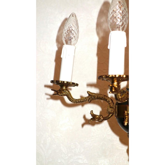 Antique French Swan Brass 4-Light Chandelier, 1950s For Sale - Image 9 of 12