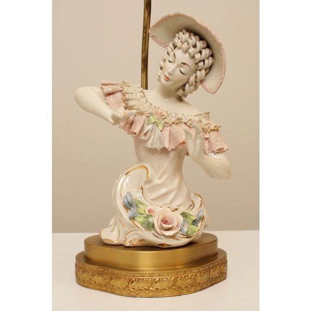 Ceramic Vintage Porcelain Figurine Table Lamps - A Pair For Sale - Image 7 of 13