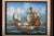 A dramatic original oil on canvas signed J. Harvey, depicting historic sailing warships engaged in battle on a churning...