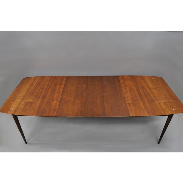 American Martinsville Walnut Dining Table Star Inlay Mid Century Modern 3 Leaves Chairish