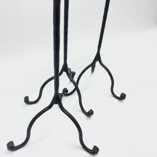 Black Hand Forged Iron Candelabra Set of 3 (93-113cm) Antique Copper Finish Hammered Stem with Decorative Knop For Sale - Image 8 of 10
