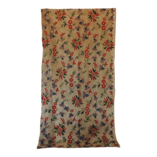 Large Vintage Indian Embroidery Floral Textile on Sheer Linen For Sale
