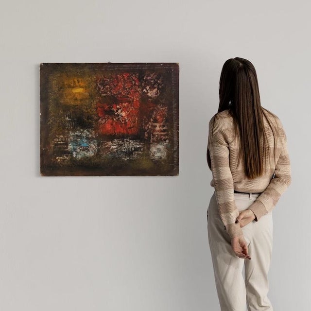 Mid-20th-century American painting. Oil on canvas, first canvas, artwork depicting an abstract subject of good quality and...