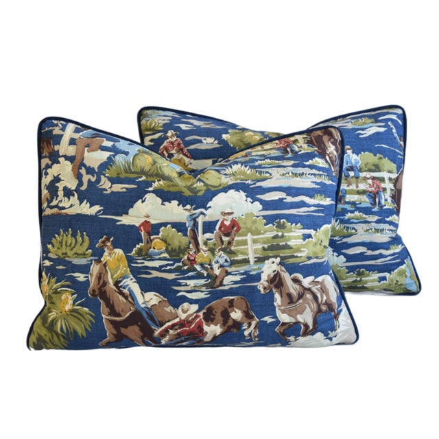 Western Ranch Cowboy Rodeo Horses Feather/Down Pillows 24" X 18" Set