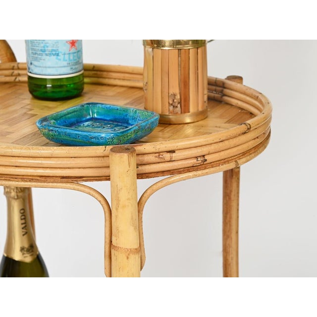 Mid-Century Italian Oval Serving Bar Cart Trolley in Bamboo and Rattan, 1960s For Sale - Image 12 of 13