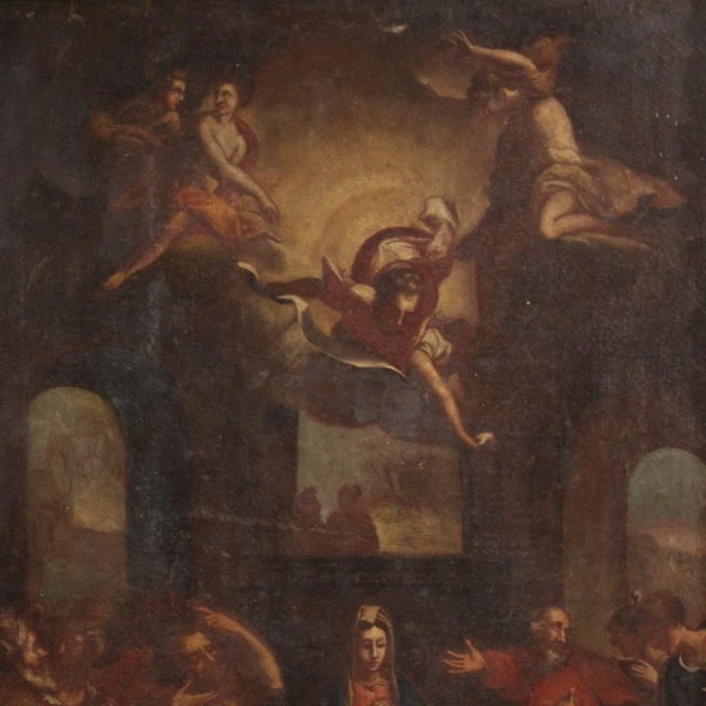 An antique italian painting from the second half of the 17th century. This oil-on-canvas work depicts a religious...