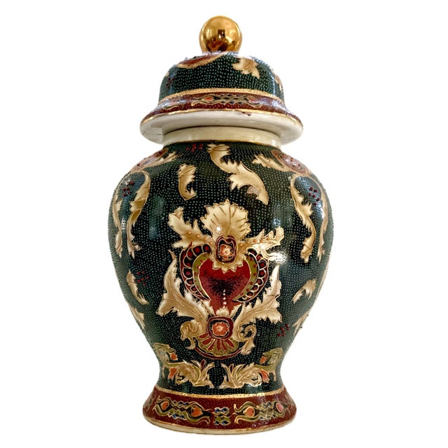 Grand Millennial and Chinoiserie Classic Lidded Jars. 12" Vintage, moriage style, ginger jar with lid. Stunning level of...