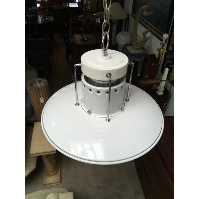 1980s Forecast Lighting Postmodern Pendant Chandelier, Los Angeles, White & Chrome For Sale - Image 9 of 11