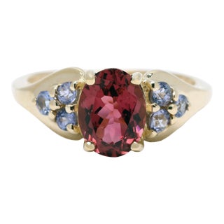 1.71ctw Pink Tourmaline & Tanzanite Ring, 14k Yellow Gold, Ring Size 4.5 For Sale