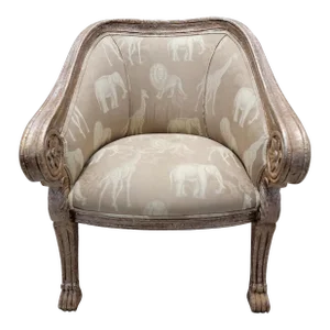 Vintage Baroque Safari Print Barrel Back Accent Lounge Chair