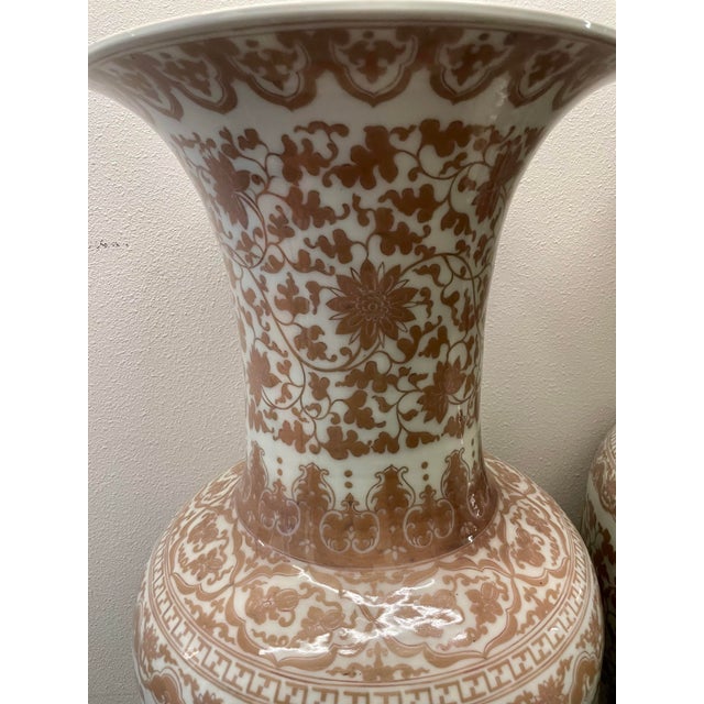 Huge Pair of 42" Chinese Iron-Red Porcelain Floor Vases For Sale - Image 4 of 13