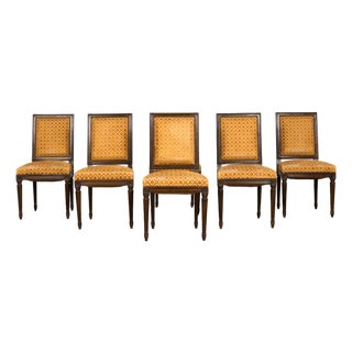 Set of Six Early 20th Century French Louis XVI Walnut Dining Chairs For Sale