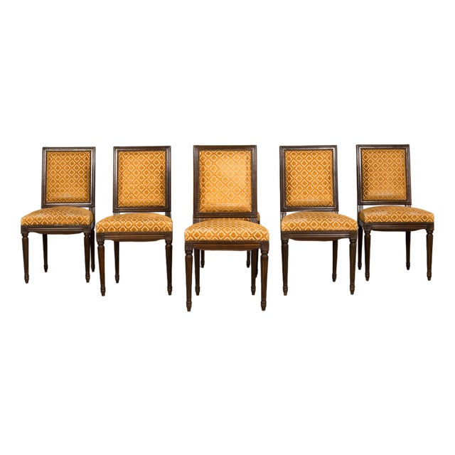 Set of Six Early 20th Century French Louis XVI Walnut Dining Chairs For Sale