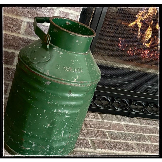 Green Vintage 5-Gallon Galvanized Steel Petroliana Can For Sale - Image 8 of 11