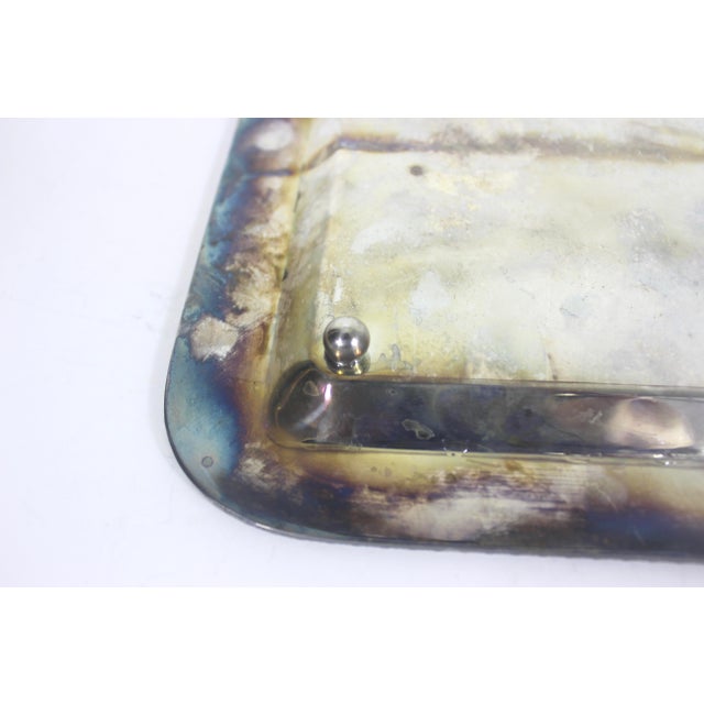 Silver Small Silver Plated Footed Tray With Rope Edge Detail, Rectangle Rectangular Trinket or Drink Dish Embossed Patina Serving For Sale - Image 8 of 9