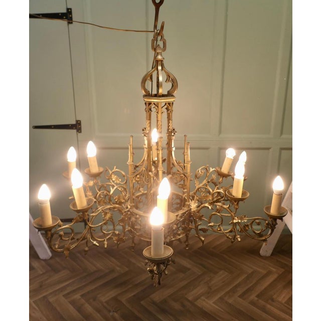 1900 - 1909 Very Large Gothic Gilt Church Chandelier, 1900s For Sale - Image 5 of 8