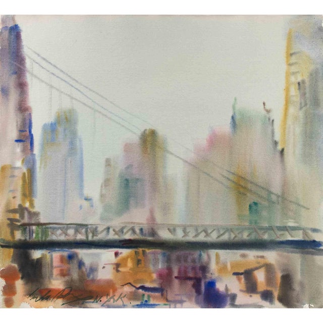 Carlo Ravagnan, New York, 59th Street Bridge, Watercolor, 1978 For Sale