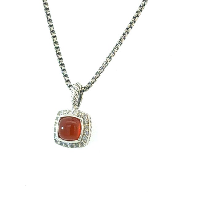 1990s David Yurman Carnelian Diamonds Chain Necklace 16" 7 Mm Silver Estate For Sale In New York - Image 6 of 7