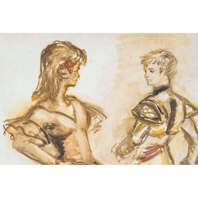 Watercolor on canvas mounted on cardboard, depicting a bullfighter and a young Spanish woman, 20th century. 20th-century...
