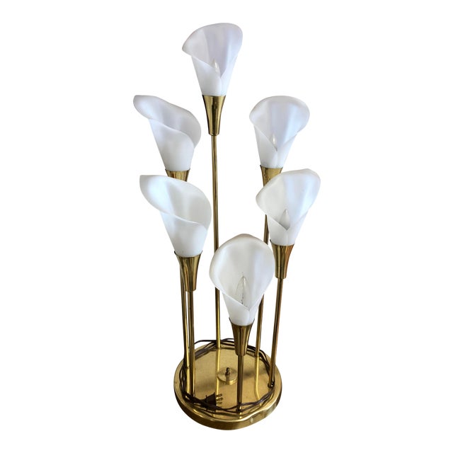 Vintage Mid Century Calla Lily 6 Light Brass Table Lamp ...