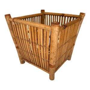 Vintage Split Reed Rattan & Bamboo Planter or Basket