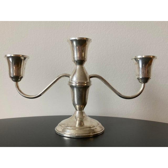 Art Deco Early 20th Century Towle Sterling Silver Three Arm Candelabra Candle Holders For Sale - Image 3 of 12