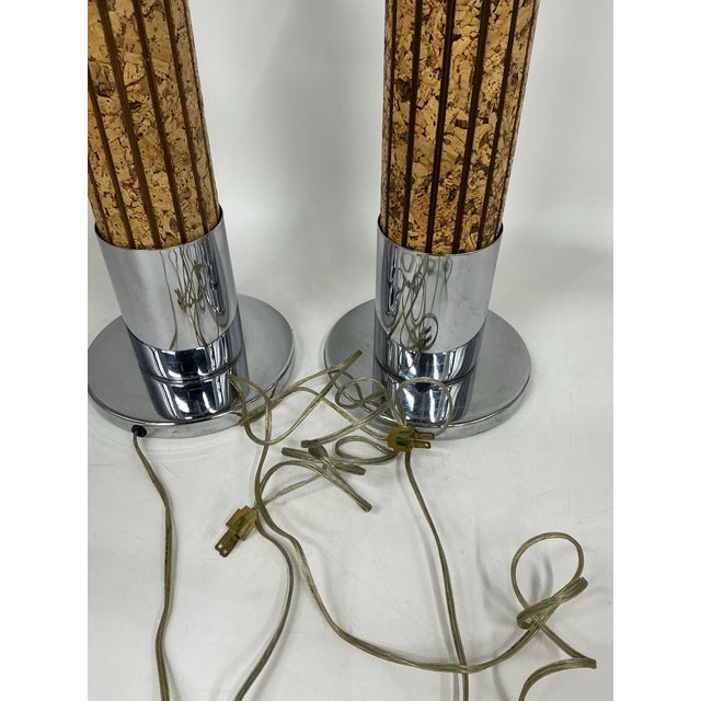 Chrome Pair of Modernist Polished Chrome and Cork Table Lamps For Sale - Image 8 of 12