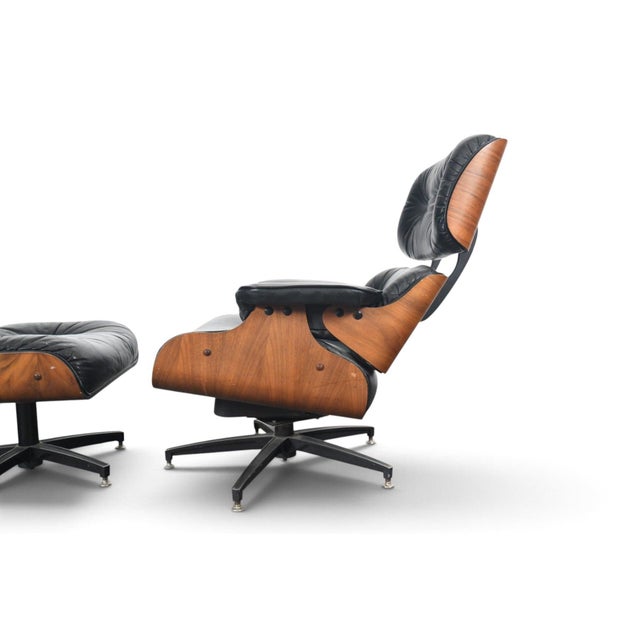Brown 1970s Walnut + Leather Lounge Chair and Ottoman For Sale - Image 8 of 11