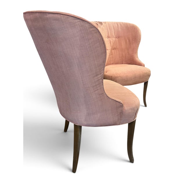 Vintage Mid-Century Sculptural High-Back Slipper Accent Chairs – Pair Description A striking pair of vintage mid-century...