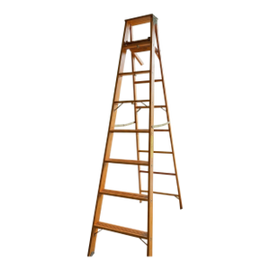 Vintage Wooden Painter’s Step Ladder With Folding Paint Shelf – Solid Wood – Rustic Farmhouse Decor