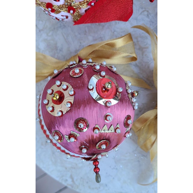 Vintage Folk Art Beaded Christmas Ornaments- Set of 4 For Sale In Seattle - Image 6 of 13