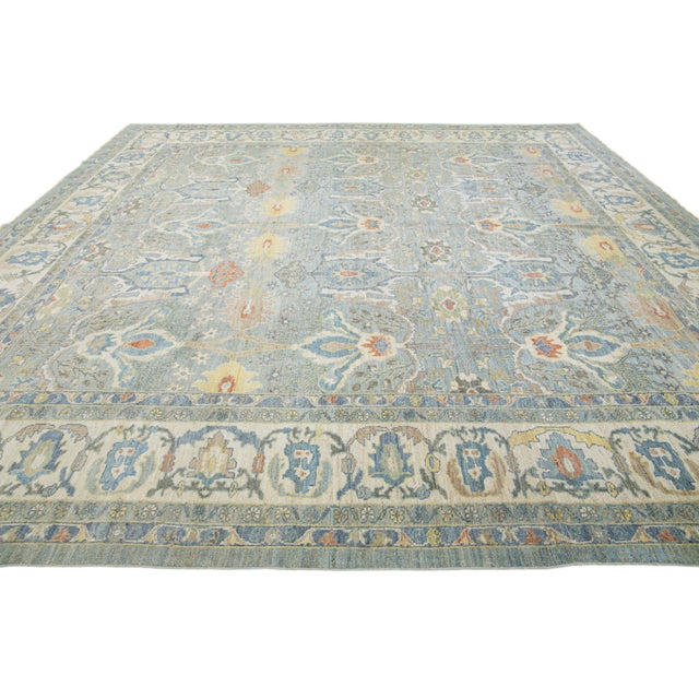 Apadana's Modern Sultanabad Square Wool Rug in Blue With Allover Pattern For Sale In New York - Image 6 of 10