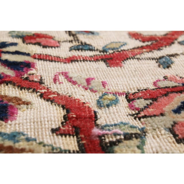 Antique Kashan Traditional Red and Beig Silk Persian Rug For Sale - Image 4 of 7