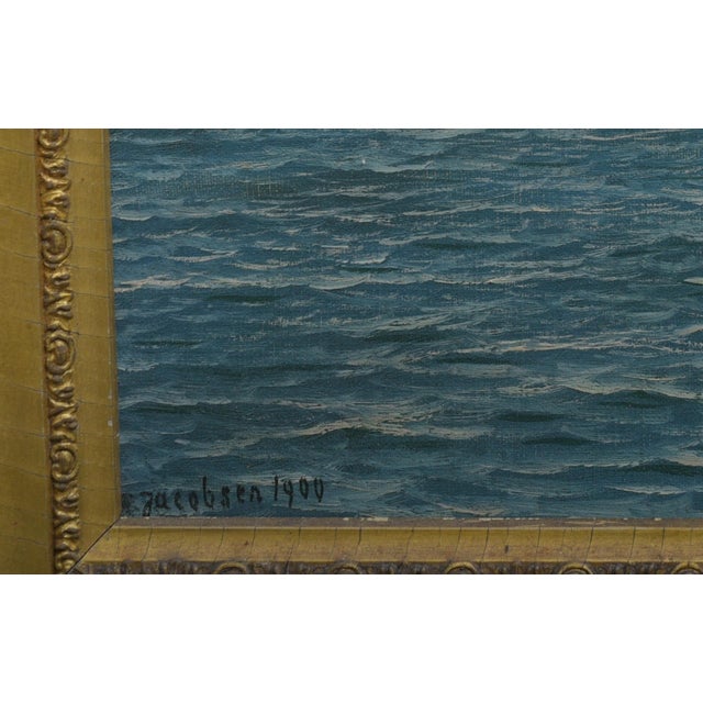 Textile 1900s Antonio Jacobsen ( 1850 - 1921), Oil on Canvas, the Santiago With Brooklyn Bridge! For Sale - Image 7 of 10