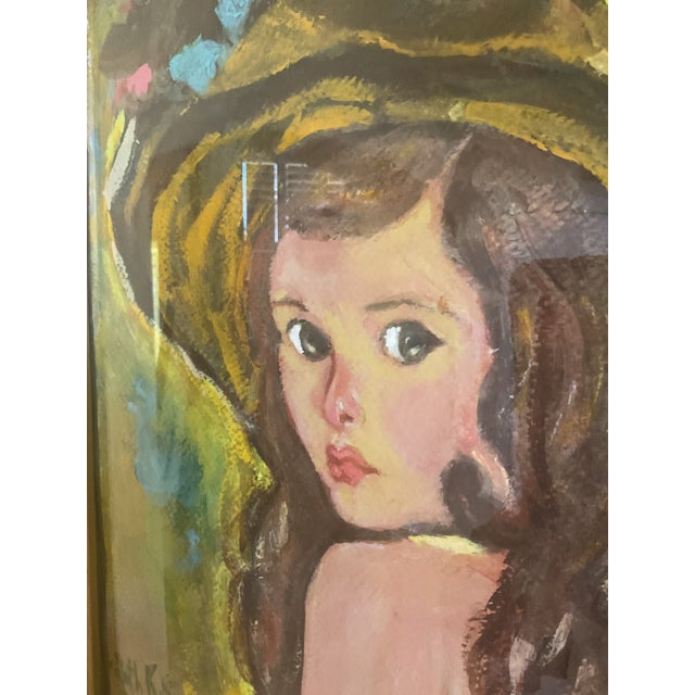 Vintage Portrait of a Girl by Artist Ruth K S - Framed For Sale In Palm Springs - Image 6 of 9