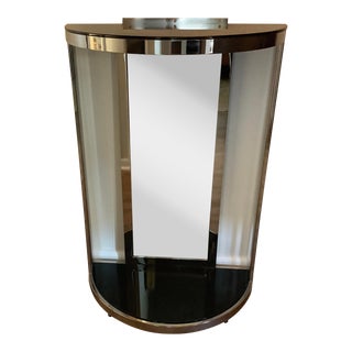 Modern Chrome Mirror and Black Glass Half Moon Console Table For Sale