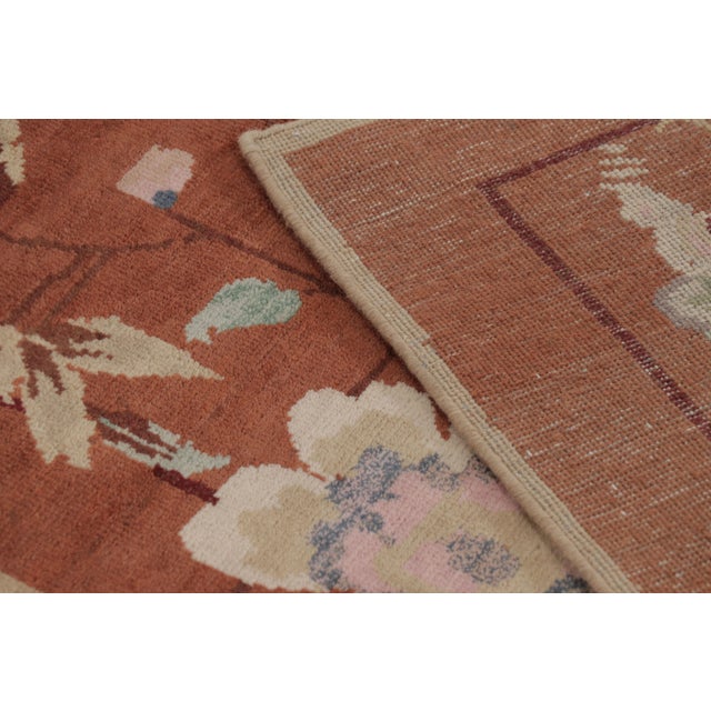 Orange Rug & Kilim’s Chinese Art Deco Inspired Rug, Rust With Florals and Figurals For Sale - Image 8 of 8