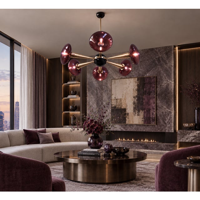 Fabio Ltd 21st Century Sfinge Amethyst Bubbles Murano Glass and Brass Chandelier by Fabio LTD For Sale - Image 4 of 4