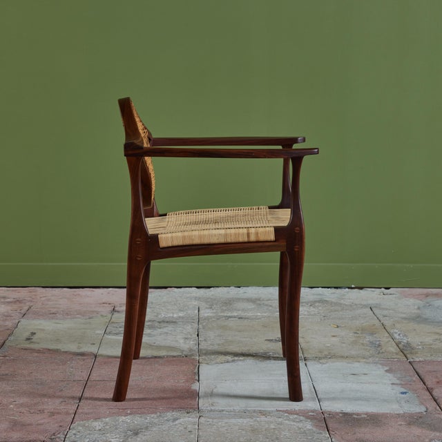 1980s Studio Craft Walnut Armchair With Cane For Sale - Image 5 of 12