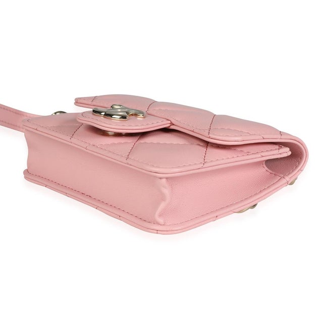 2020s Pink Quilted Lambskin Elegant Chain Mini Belt Bag For Sale - Image 5 of 7