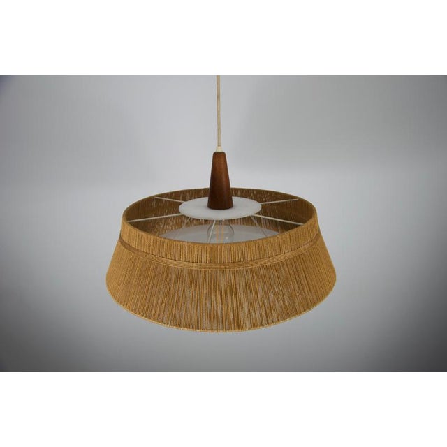 Wood Midcentury Modern Teak and Cord Shade Hanging Lamp from Temde, 1960 For Sale - Image 7 of 18