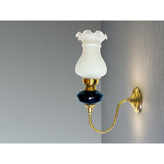 Art Nouveau Style Brass Wall Sconce with Frosted Glass Tulip Lampshade, 1960s For Sale - Image 9 of 9