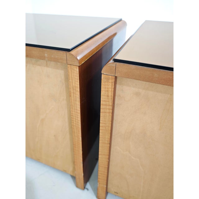 Vintage Bedside Tables in Wood and Bronzed Mirrored Glass, 1970s, Set of 2 For Sale - Image 15 of 18