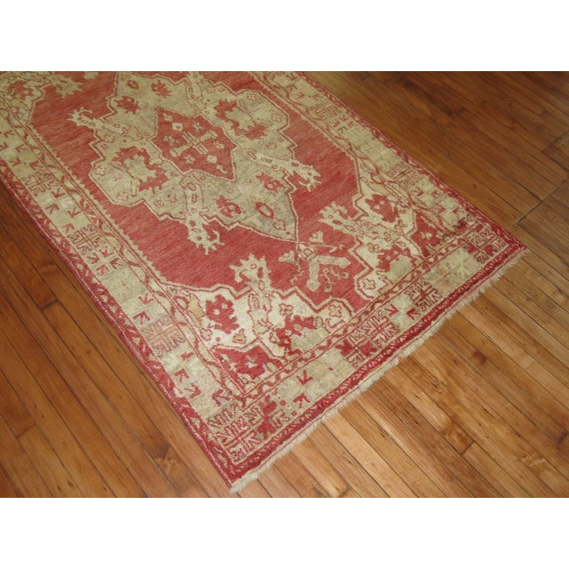 Antique Zabihi Collection Watermelon Red Oushak Rug - 4'2" x 6'9" For Sale In New York - Image 6 of 8