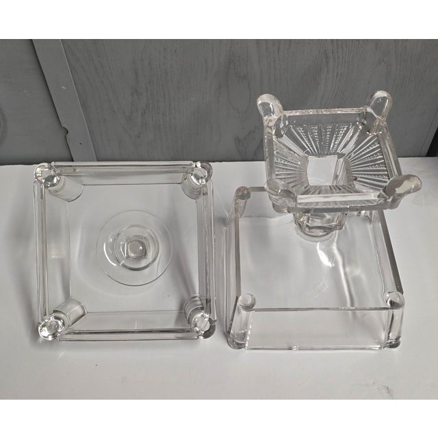 Late 19th Century Vintage Square Glass Footed Compote With Lid / 1880 Adams & Co. For Sale - Image 5 of 11