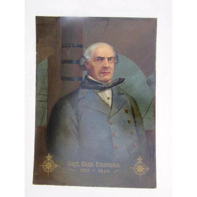 Navy Blue Mid 19th Century Portrait of Captain Chas. Emerson Oil Painting For Sale - Image 8 of 9
